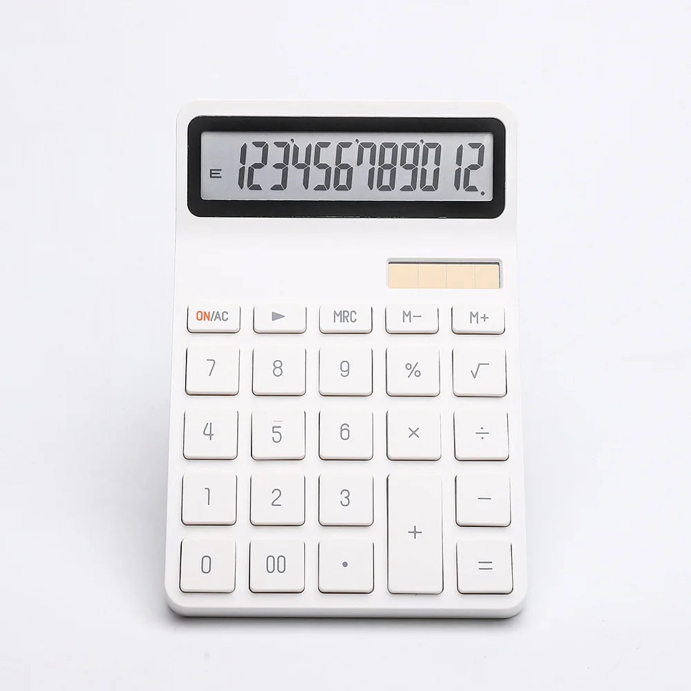12-Digit Solar Calculator Dual Power (Solar + Coin Battery) — Portable Desktop Calculator for Office, School & Home