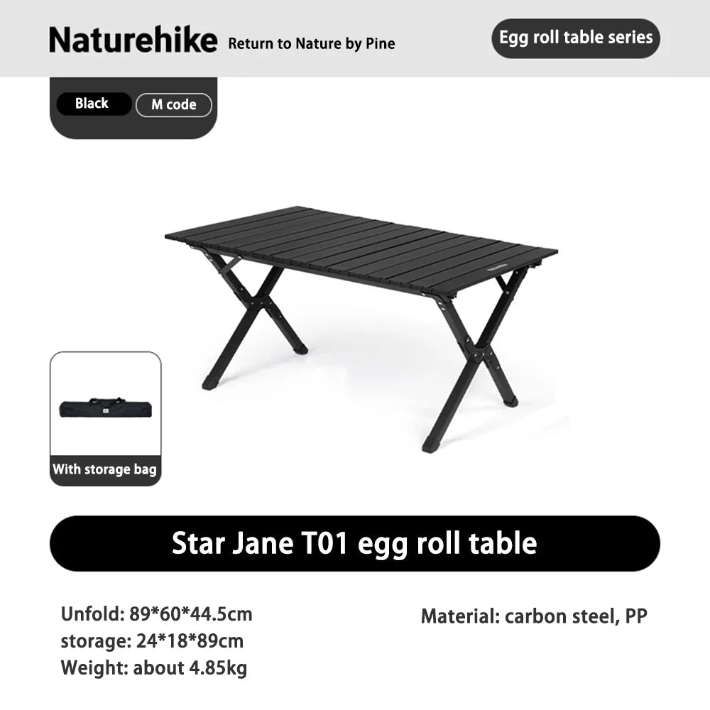 Portable Foldable Camping Picnic Table – Roll-Up Color Block Desktop, Carbon Steel Frame (Small/Medium/Large)