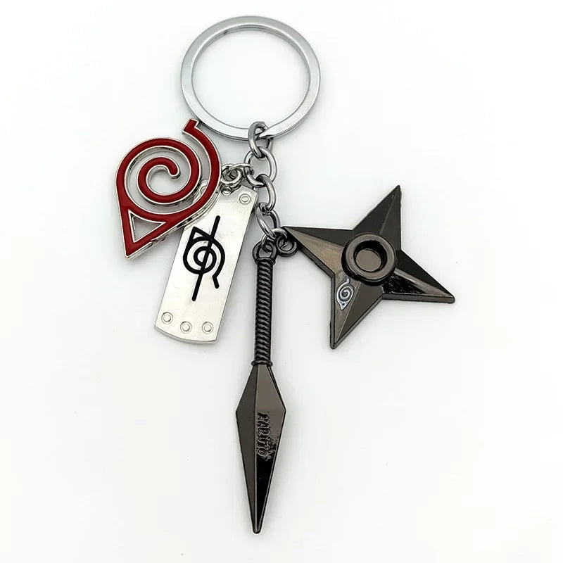 Anime Ninja Keychain Set: Kunai, Shuriken & Red Cloud Charms for Backpack, Car & Keys