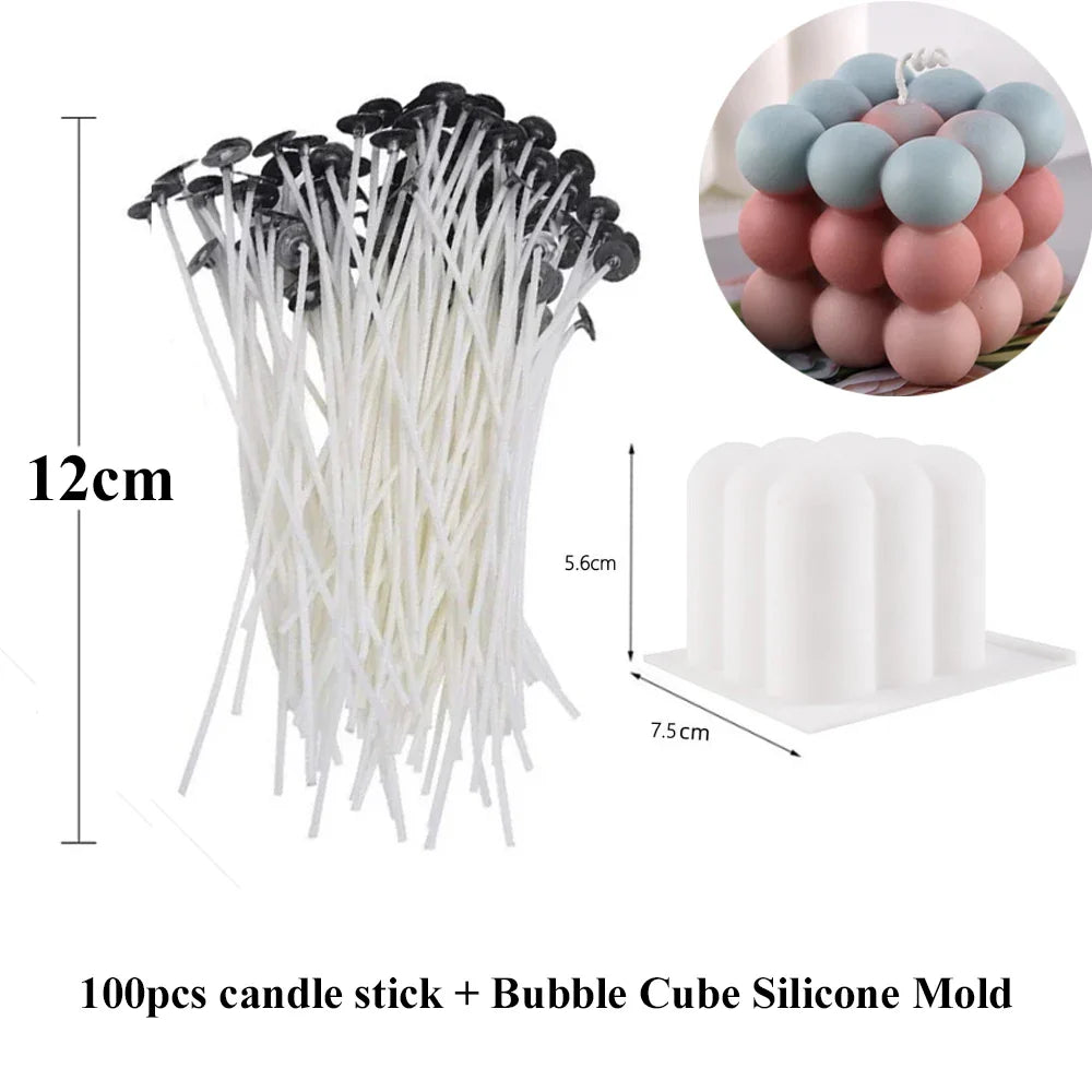 Pre-Waxed Cotton-Core Candle Wicks with Metal Sustainer Tabs, 100-Pack, 1.0–7.9 in (2.6–20 cm) for DIY Candle Making