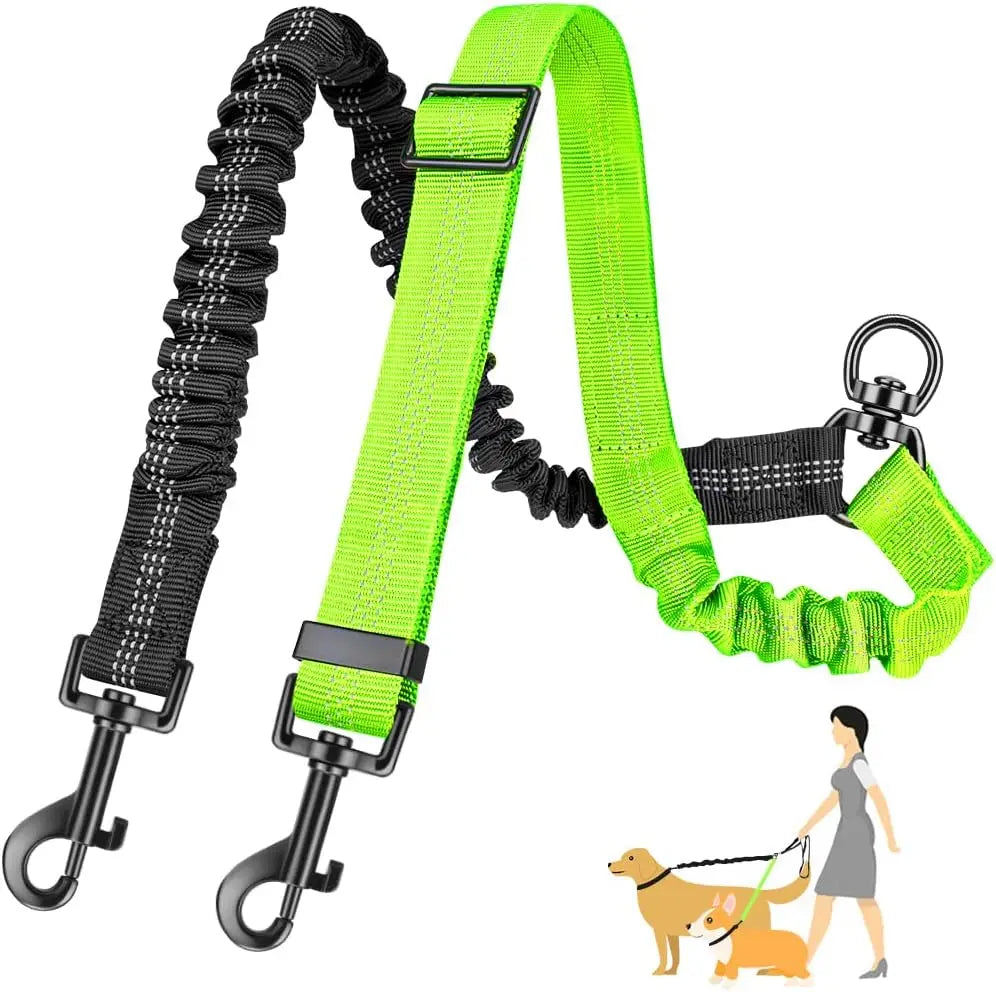 Adjustable Dual Dog Leash Coupler – No-Tangle Shock-Absorbing Bungee Splitter for Two Dogs (16.5–22.4 in / 42–60 cm, Elastic to 31.5 in / 80 cm)