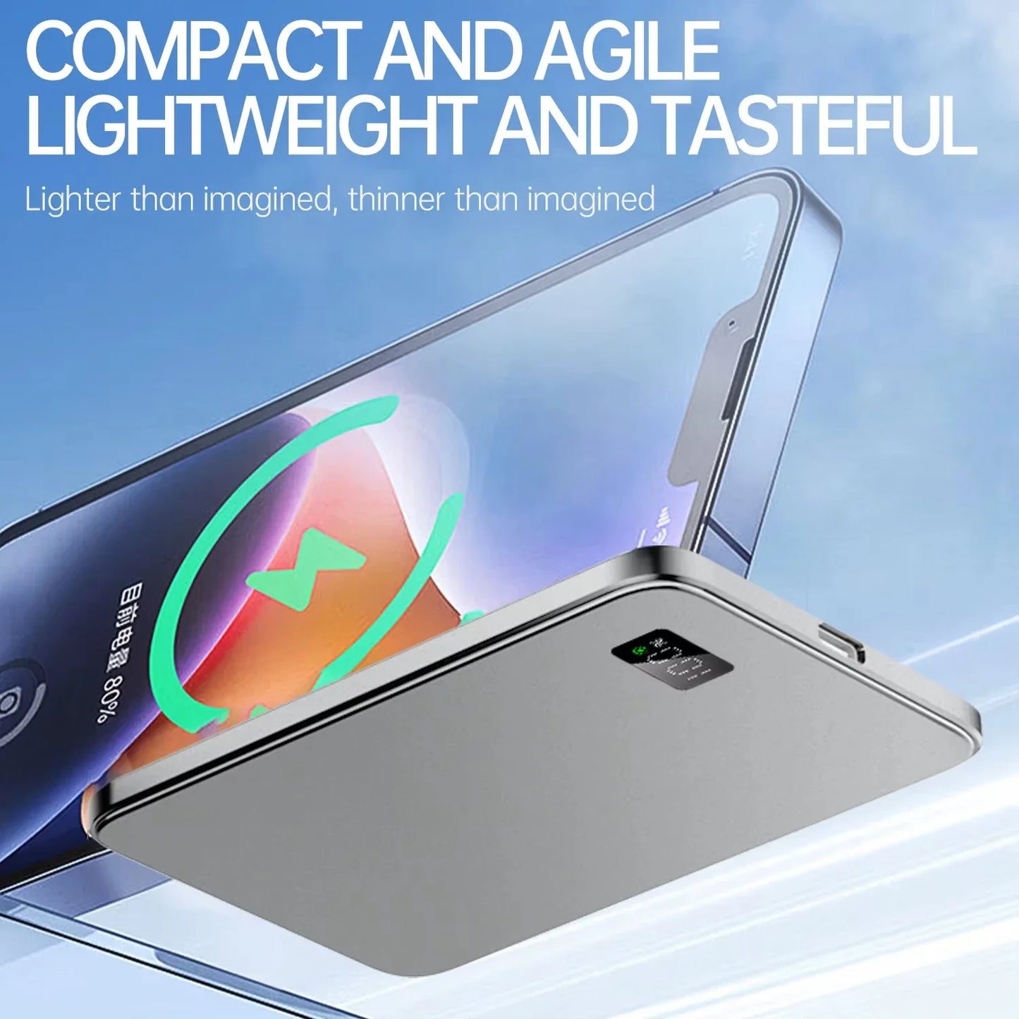 50000mAh Ultra-Thin Magnetic Power Bank – MagSafe Wireless Fast Charging, 120W Portable Charger with LED Display