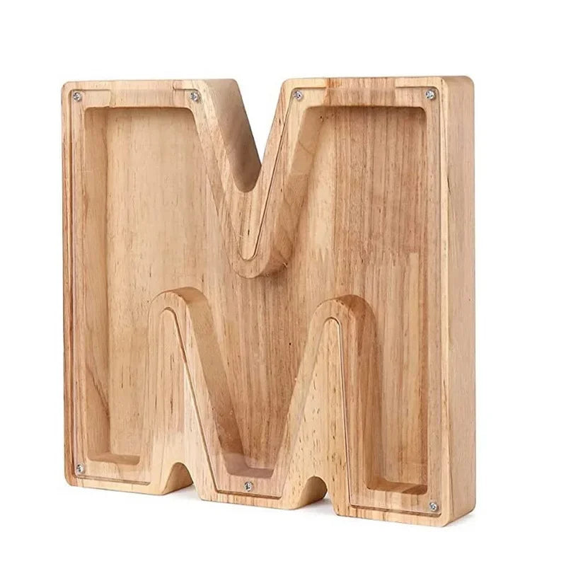 26-Letter Wooden Piggy Bank A-Z Alphabet Coin Money Box Kids Savings Jar Desktop Decor Gift