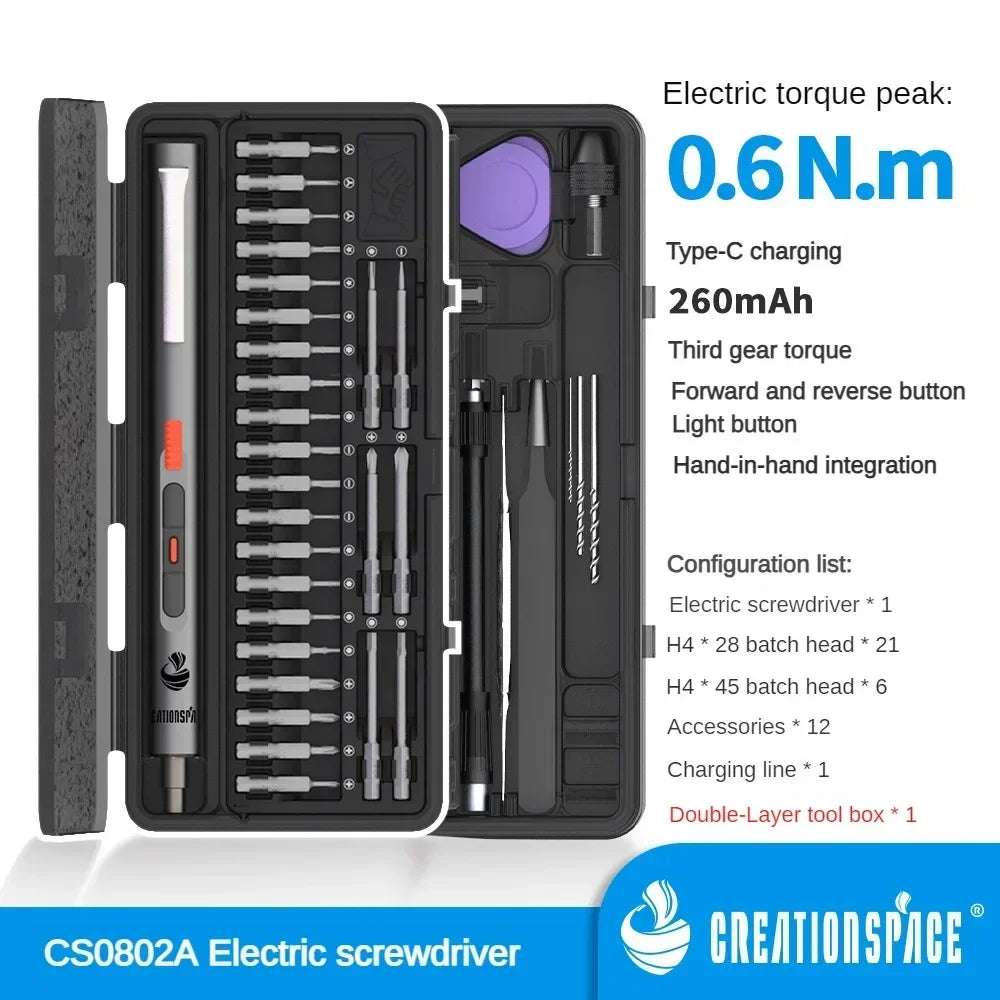Cordless Electric Precision Screwdriver Set 29/42-in-1, 3 Torque Settings USB-C Rechargeable for Phone & Watch Repair