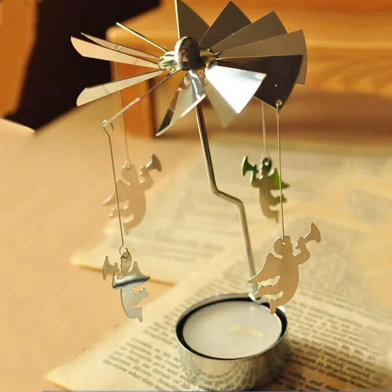 Silver Rotating Tea Light Candle Holder Christmas Carousel Centerpiece 130 x 80 mm (5.12 x 3.15 in)