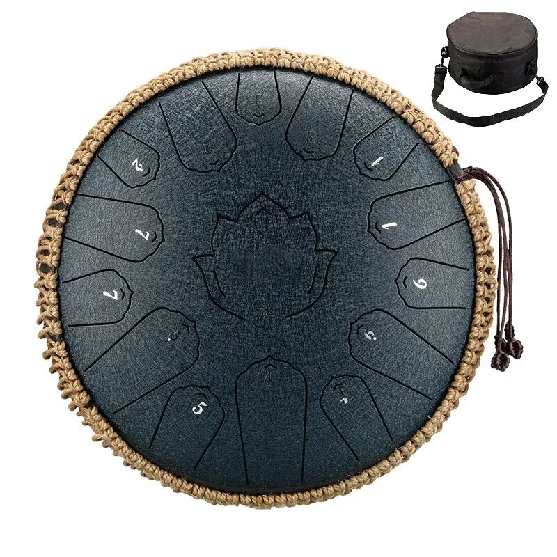 Steel Tongue Drum 13-Inch (32 cm) 15-Note C Scale Handpan-Style Percussion with Mallets & Carry Bag