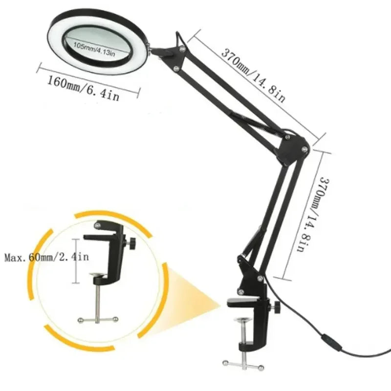 LED Magnifying Lamp 72-LED USB Illuminated Magnifier 8X/10X Adjustable Arm for Soldering, Repair, Crafts & Skincare