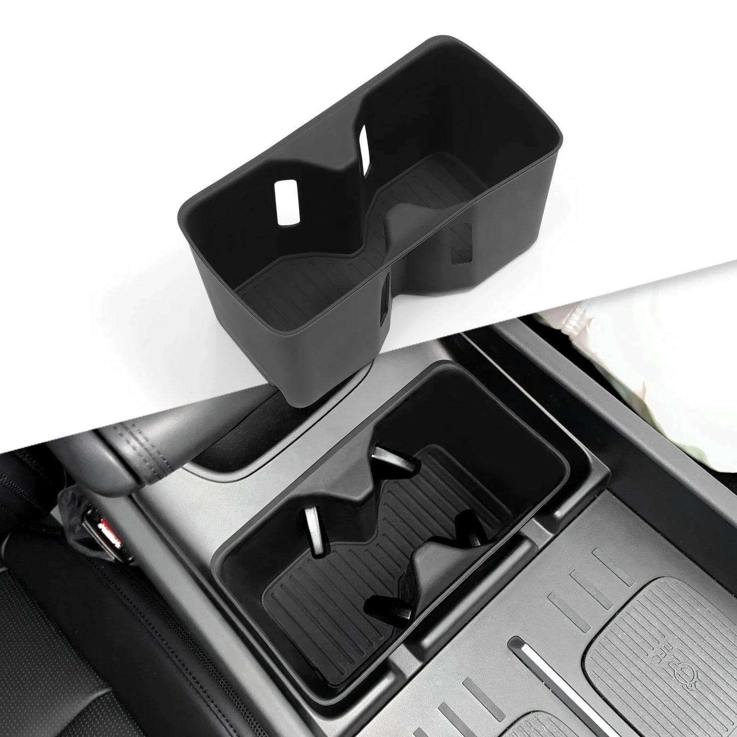 Armrest Storage Box & Cup Holder Organizer - Car Interior Anti-Dirt Pad, Black
