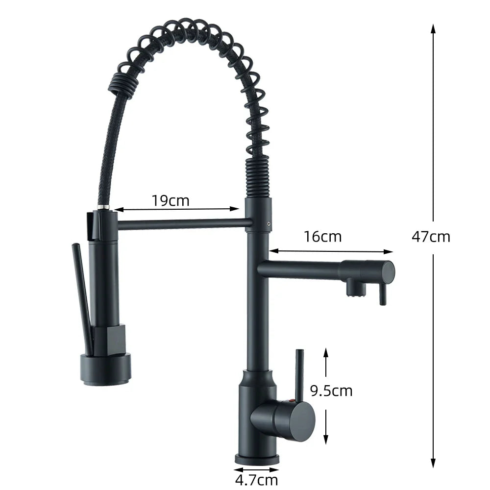 Pull-Down Spring Kitchen Faucet Single Lever Mixer Retractable Dual Spout Hot & Cold Stainless Steel