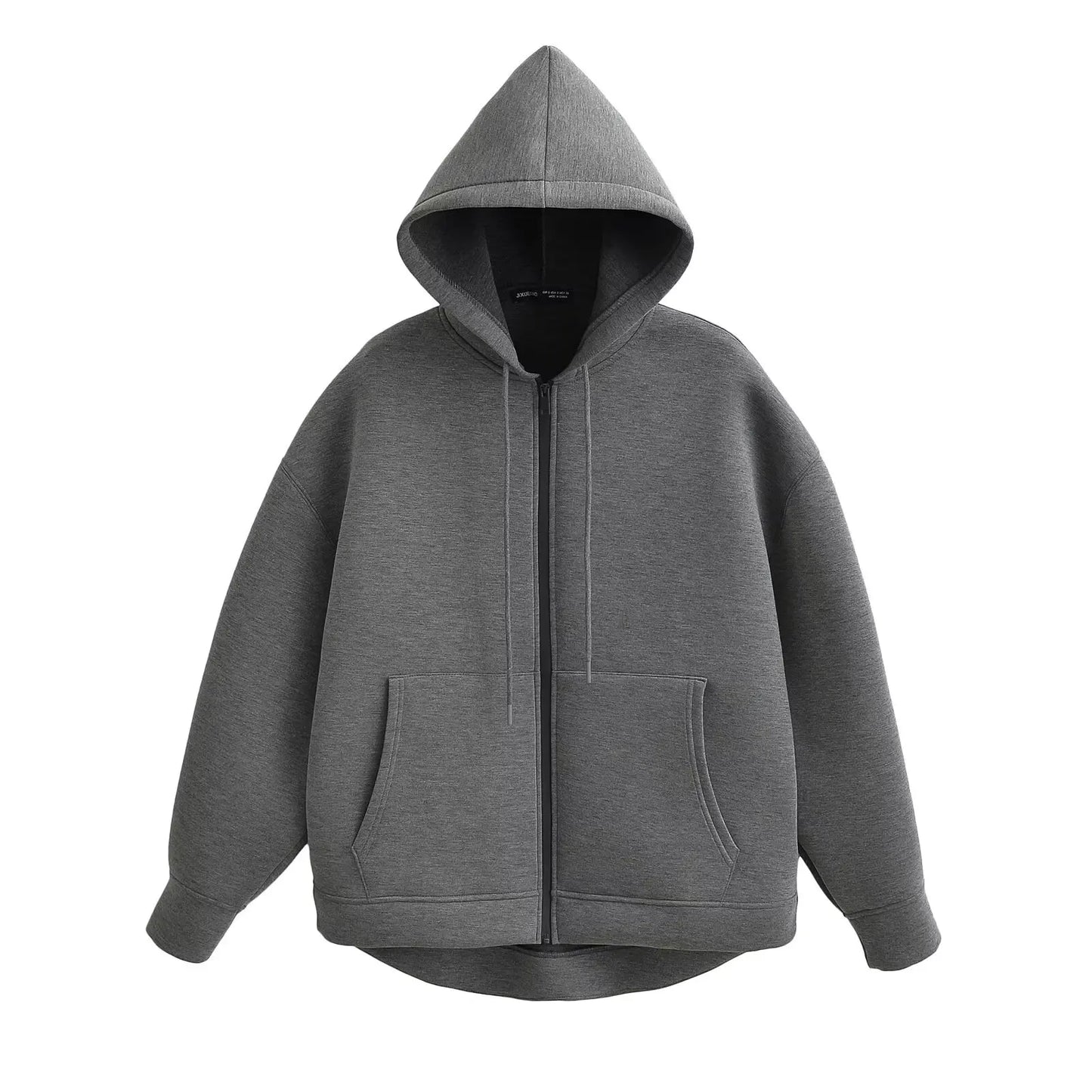Women's Oversized Zipper Hoodie Jacket with Double Pockets - Casual Autumn/Winter Coat
