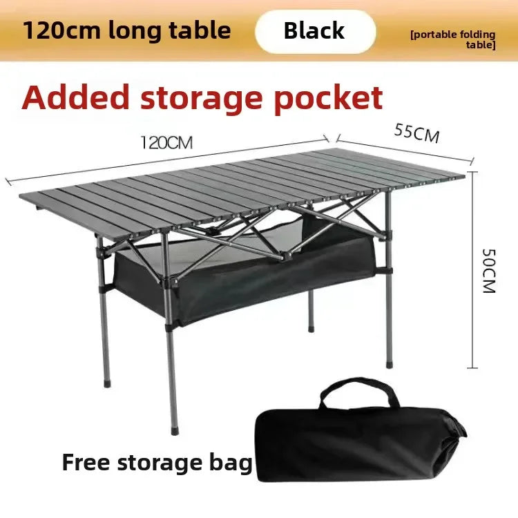 Portable Roll-Up Folding Camping Table with Carry Bag – Lightweight Outdoor Picnic & BBQ Table – 95cm / 120cm (37.4" / 47.2")