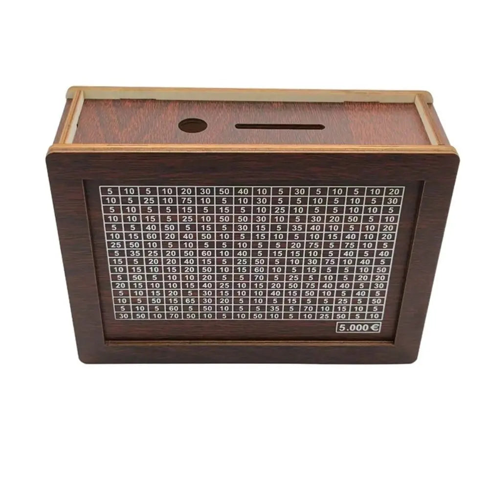 Wooden Piggy Bank Money Box – Reusable Cash Vault for Kids, Euro Savings Challenge (1,000 / 3,000 / 5,000 / 10,000 €)