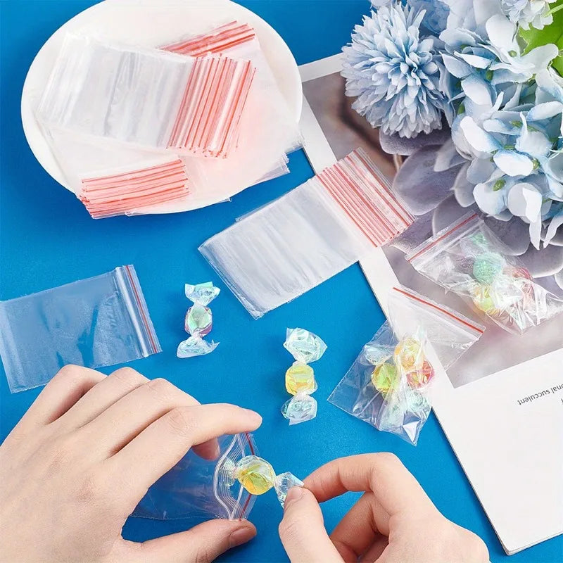 Self-Seal Clear PE Plastic Storage Bags – 100/200/300/500 Pack Zipper Pouches for Jewelry, Food & Pills