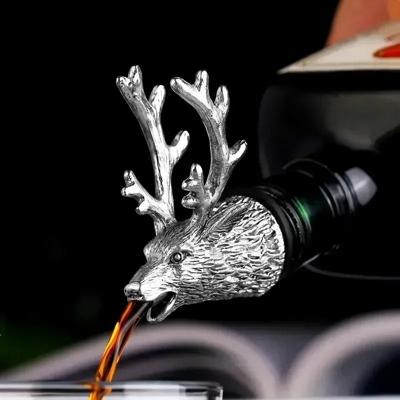 Deer Head Wine Pourer & Stopper - Stainless Steel Bottle Pour Spout for Wine & Champagne, Bar Accessory (Silver/Gold)