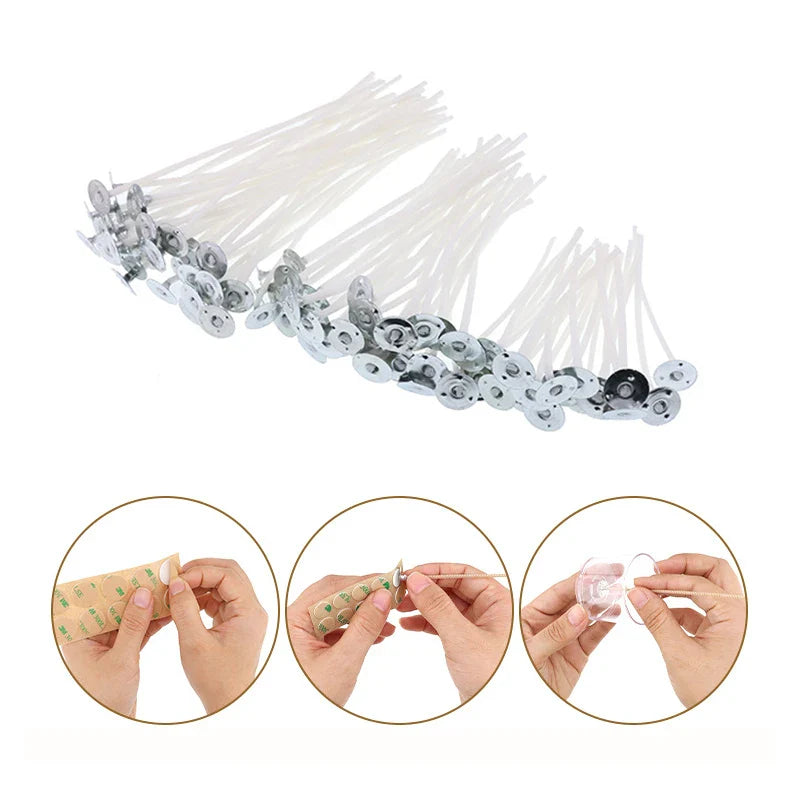 120-Pack Waxed Cotton Candle Wicks with Metal Stands, Smokeless Wicks for DIY Soy, Gel & Paraffin Candle Making