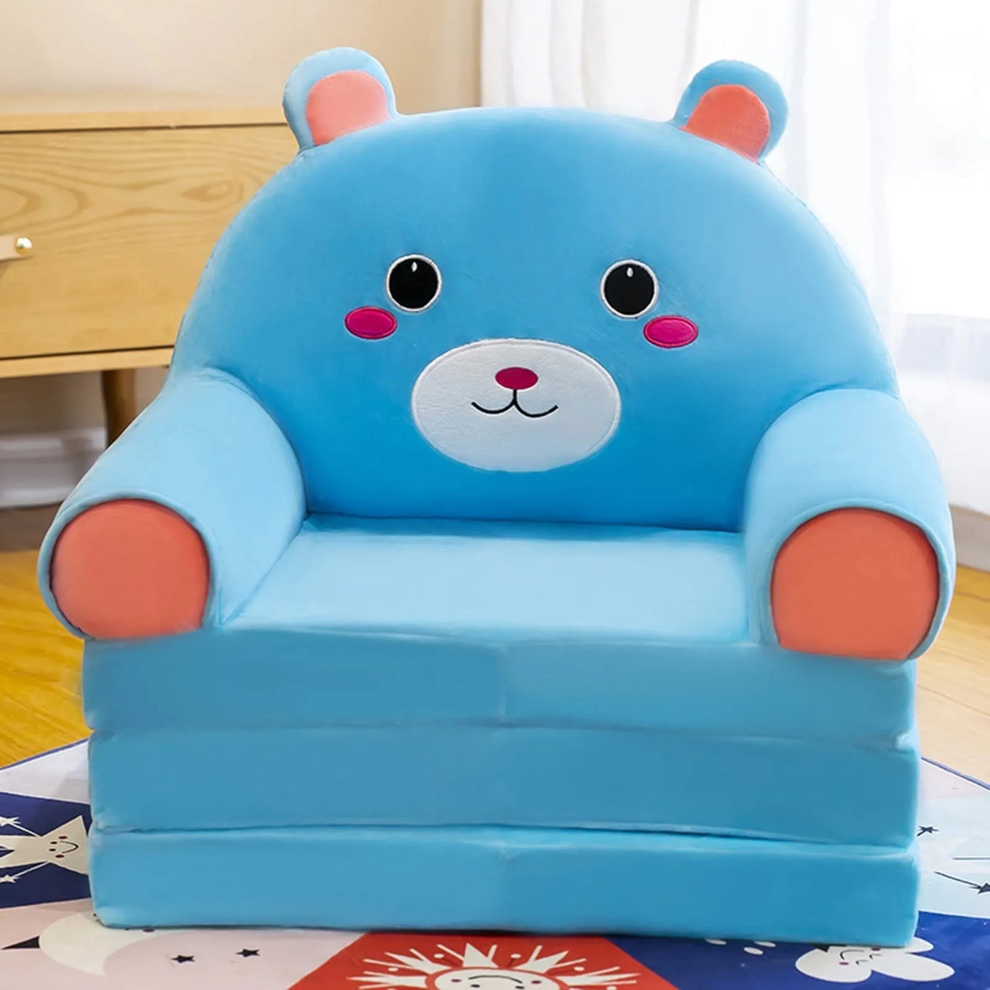 Plush Foldable Kids 2-in-1 Sofa Bed – Cartoon Flip-Open Armchair & Nap Lounger