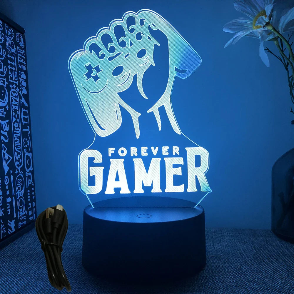 Neon Gamer 3D LED Night Light RGB – Gaming Table Lamp for Kids, Bedroom & Gamer Room