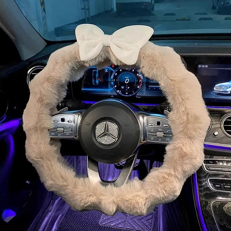 Plush Velvet Steering Wheel Cover – Soft Winter Car Handlebar Cover for Women, Cute High-End Interior Accessory
