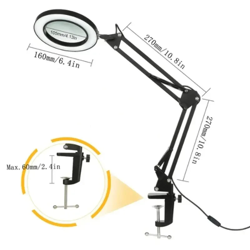 72-LED 8X/10X USB Illuminated Magnifying Lamp — 3-Color Adjustable LED Magnifier with Clamp for Soldering, Crafts, Repair & Skincare