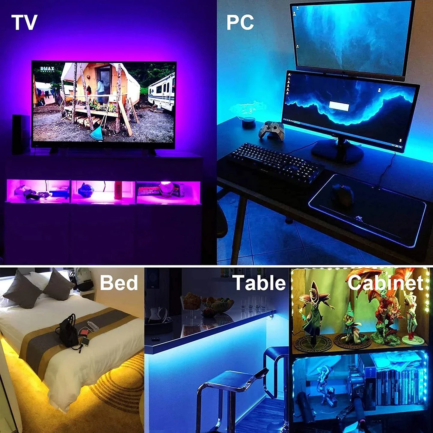 USB 5V RGB LED Strip 5050 SMD Smart Bluetooth & Wi‑Fi LED Tape, Alexa/Google Compatible — 1m to 30m USB RGB Backlight