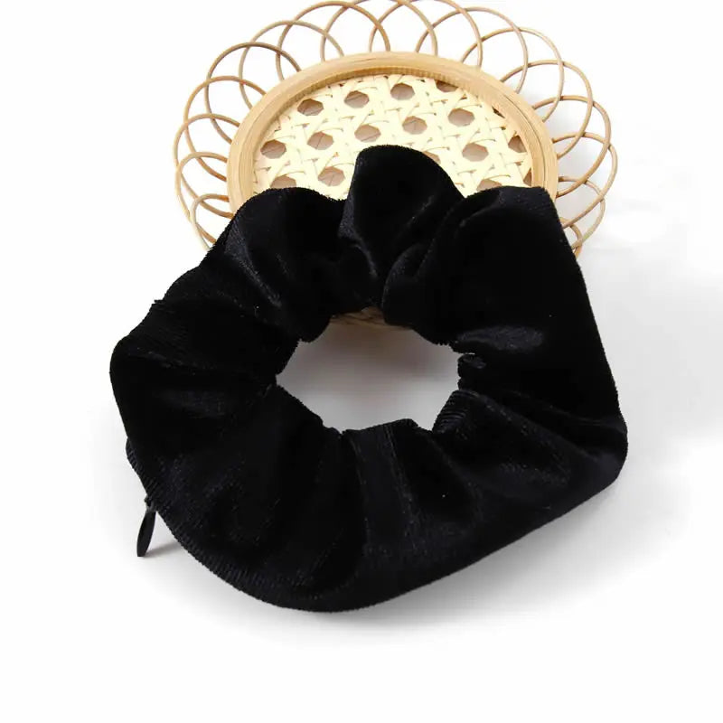Hidden Pocket Scrunchie Hair Tie with Zipper - Secret Safe for Keys, Cash & Jewelry, Travel & Festival Accessory