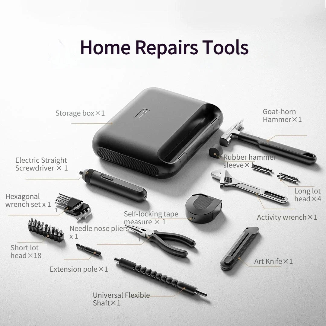 34-Piece Electric Screwdriver Power Tool Combo Kit – Tape Measure, Pliers, Wrench & Storage Case for Home DIY
