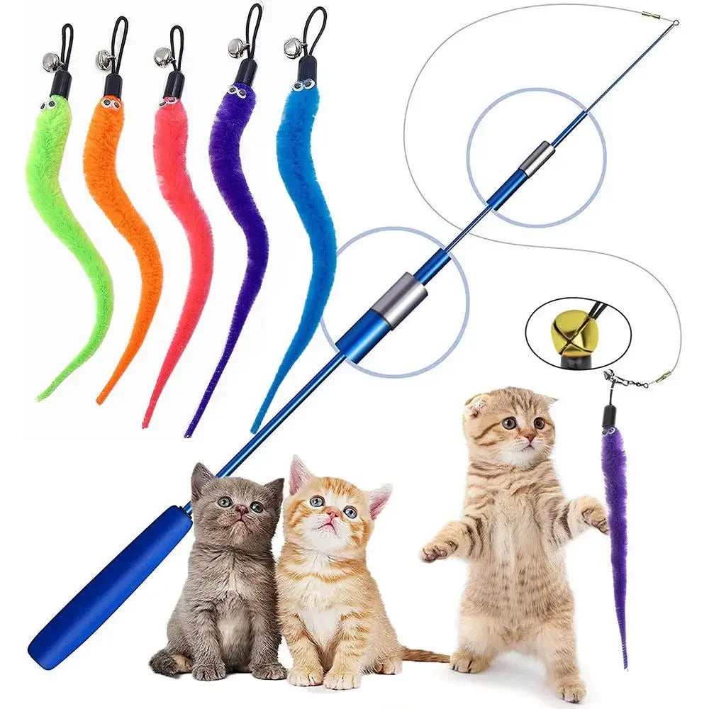 Interactive Cat Feather Toy Refill Kit – Feather Birds, Faux Worm & Foam Ball with Bell for Kittens