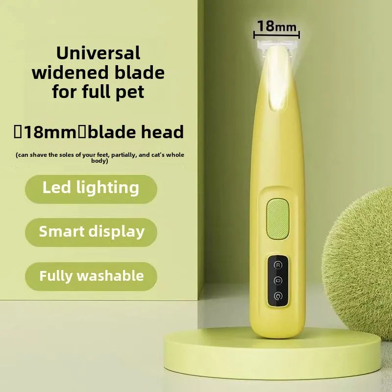 Dog Paw Trimmer with LED Light & Display — Cordless Waterproof Pet Hair Trimmer, 18mm Stainless Steel Blade