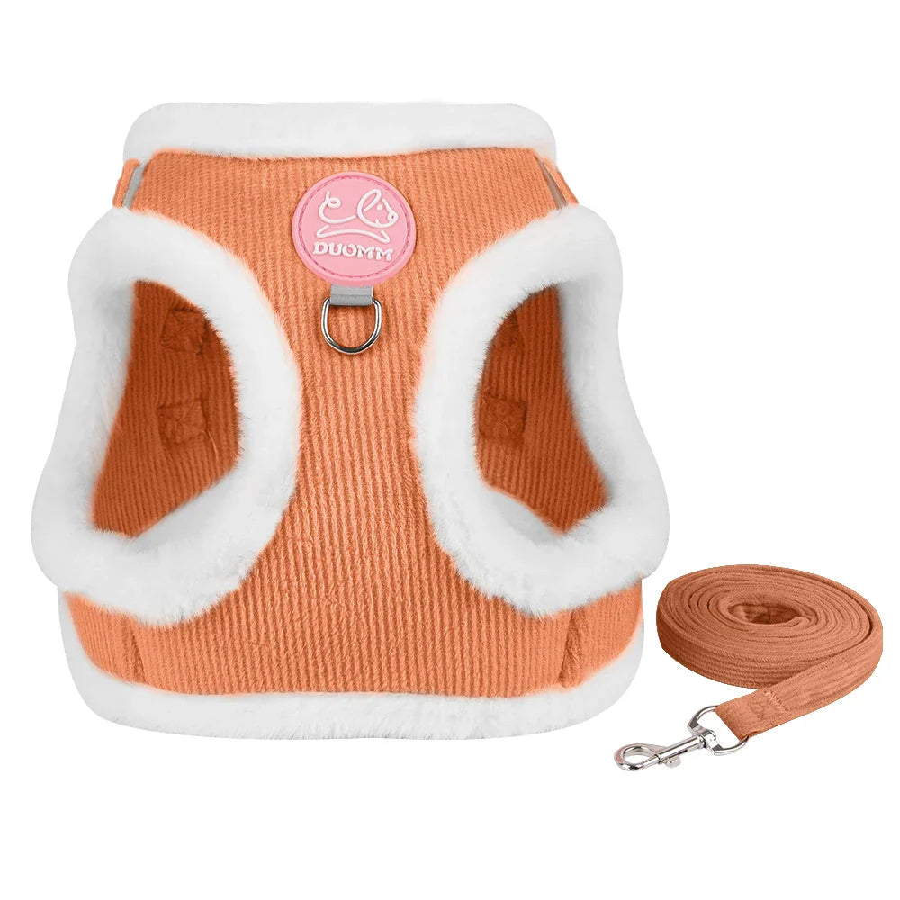 Fur-Lined Winter Dog Harness & Leash Set — Warm Plush Pet Harness for Chihuahua, Yorkie & Small Puppies