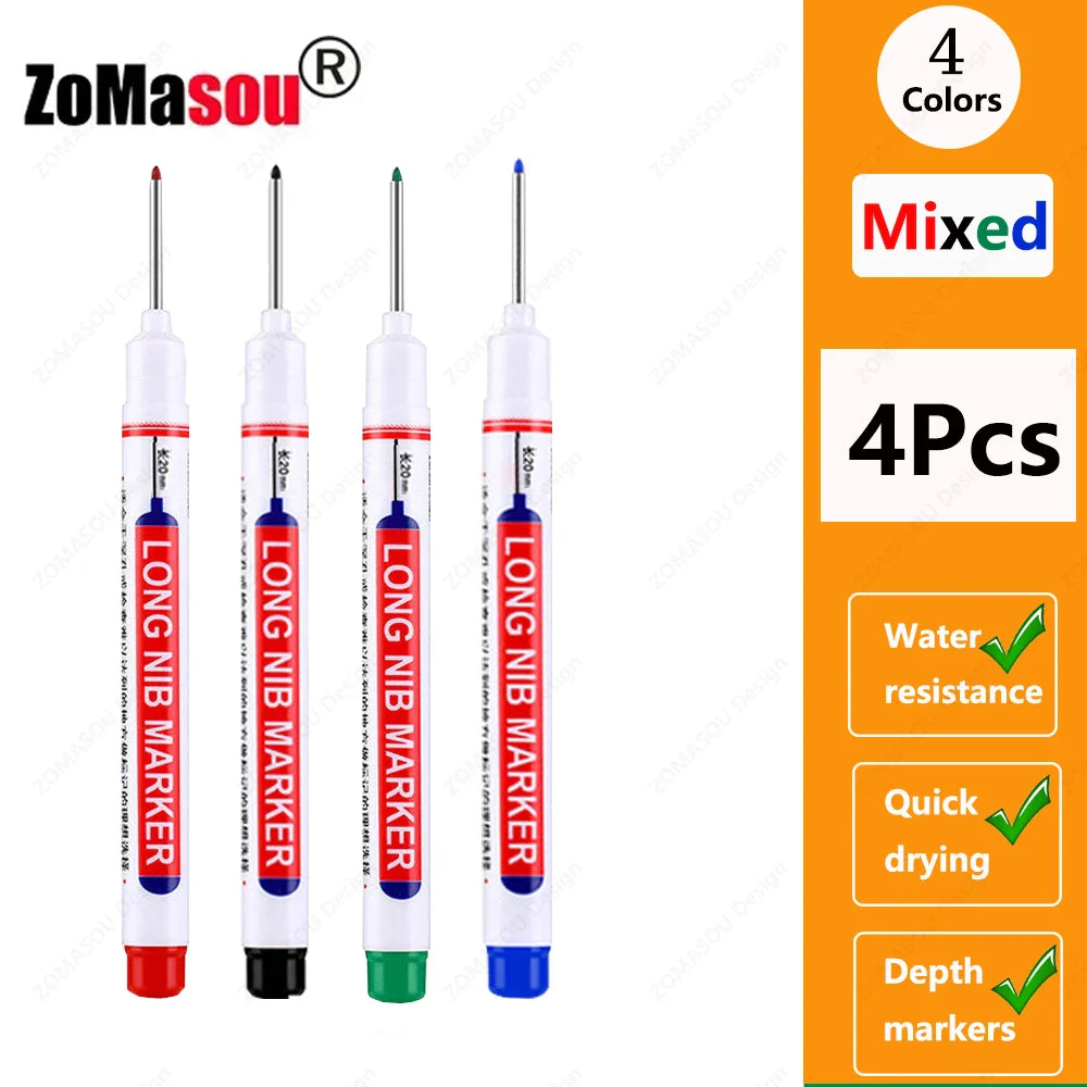 20mm Long-Head Deep Hole Marker Pens - Waterproof Fast-Dry Oil Markers for Wood, Metal & Glass (Red/Black/Blue/Green)