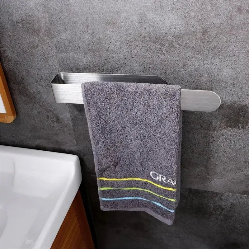 Self-Adhesive No-Drill Stainless Steel Towel Bar – Single Rod Wall Rack (9.1 in / 23 cm, 14.6 in / 37 cm)