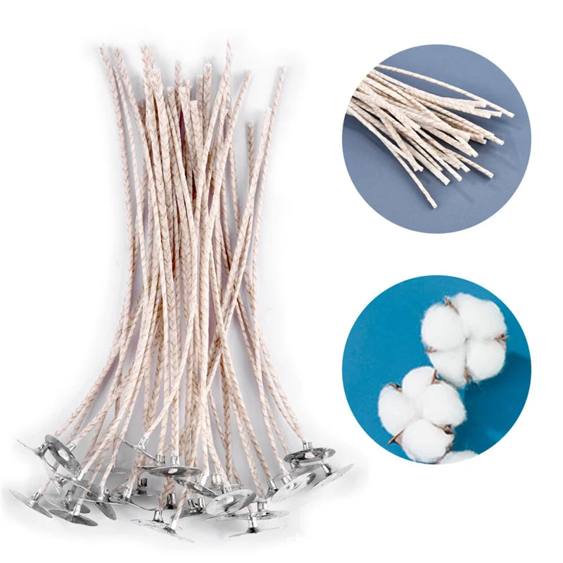 100-Pack Cotton-Core Candle Wicks 2mm Smokeless White & Brown 15cm (5.9in) & 20cm (7.9in) Candle Making Supplies
