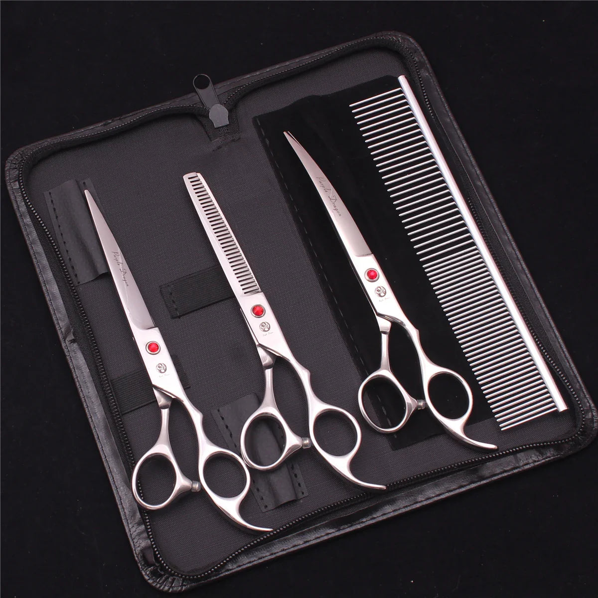 7-Inch (19.5 cm) Stainless Steel Pet Grooming Scissors Kit – Straight, Thinning, Chunker & Curved Shears