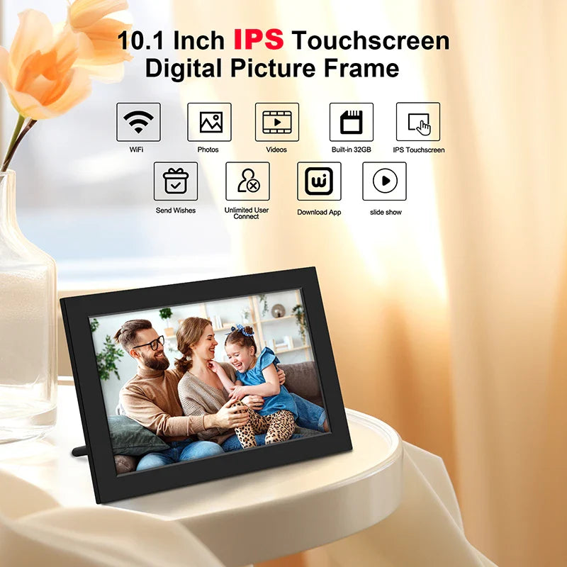 WiFi Digital Photo Frame 10.1-Inch (25.6 cm) 32GB Smart Touchscreen 1280x800 HD Picture Frame for Home & Gifts