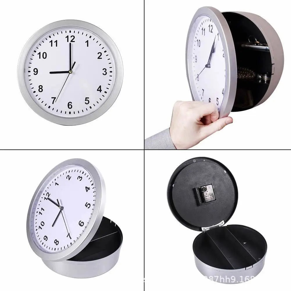 Hidden Safe Wall Clock 9.8 in (25 cm) - Secret Compartment Clock Safe for Cash, Jewelry & Keys - Silent Decorative Wall Clock