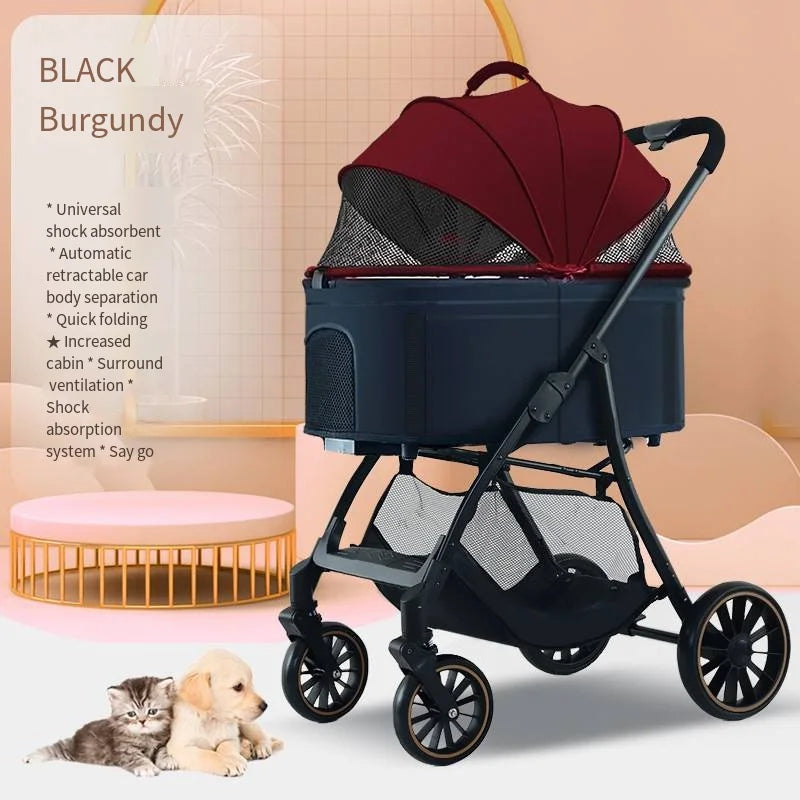 Foldable Detachable Pet Stroller for Dogs and Cats, Lightweight Small Pet Carrier Buggy