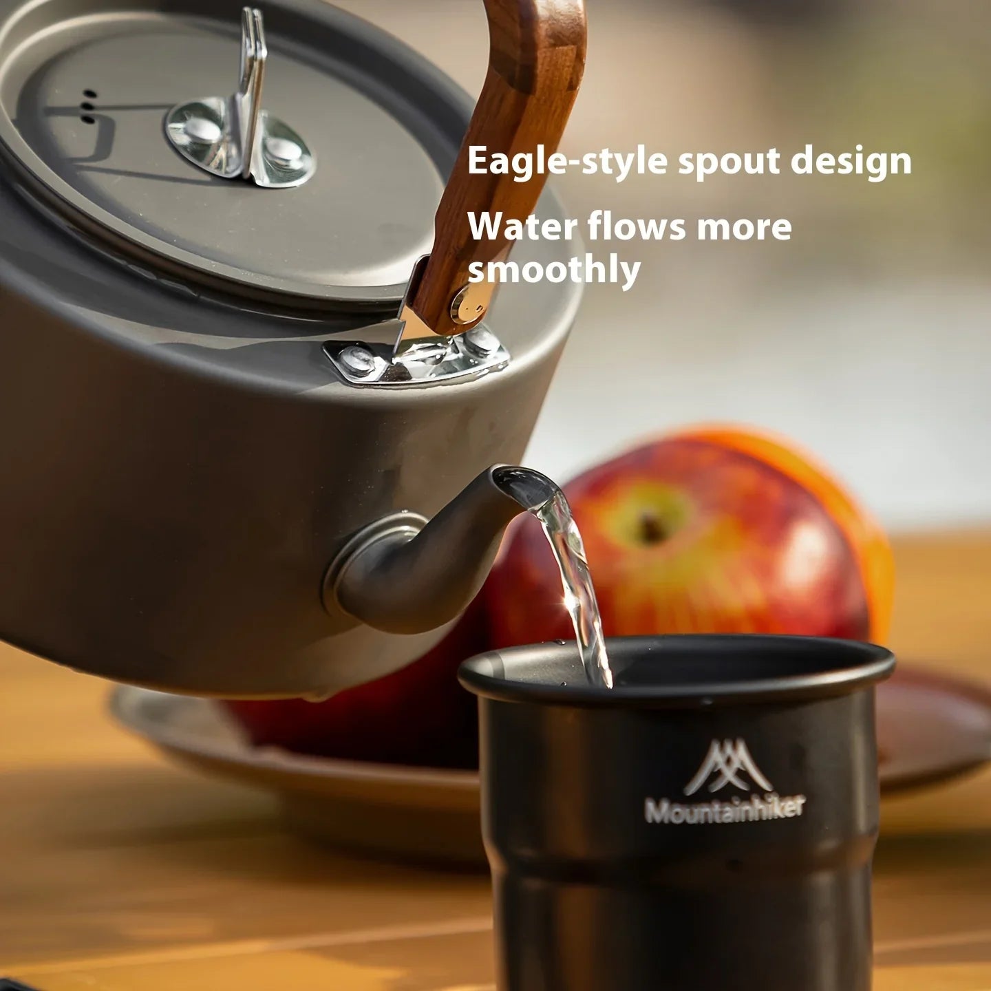 Portable Aluminum Camping Kettle with Wooden Handle, Outdoor Tea Kettle for Hiking & Backpacking