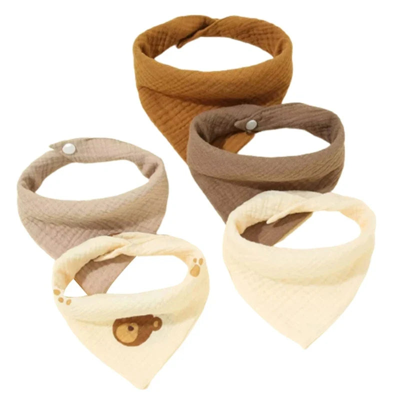5-Pack Cotton Baby Drool Bibs Soft Absorbent Button Closure Unisex Newborn Infant Feeding Bibs