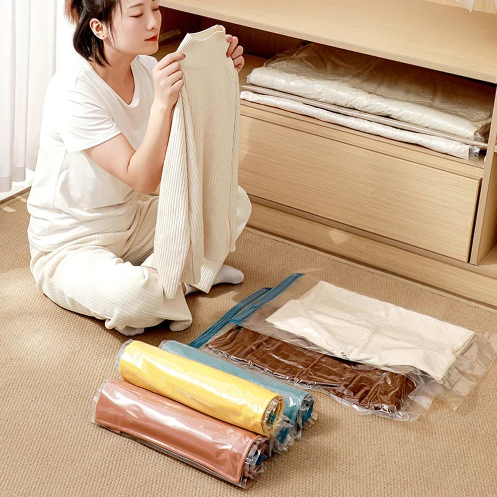 4-Pack Reusable Vacuum Storage Bags for Clothes, Clear Large Space-Saving Compression Bags for Travel & Home