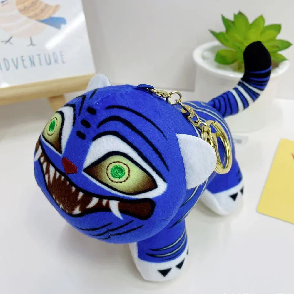 Anime K-Pop Demon Hunter Plush Keychain, Purple Tiger Monster with Black Hat and 3 Eyes Cute Plush Charm Gift