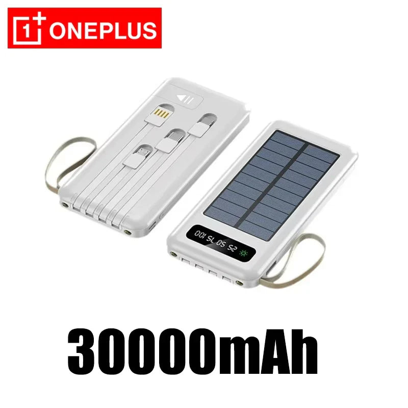 Solar Power Bank 50000mAh 120W Fast Charging Portable Power Bank with Solar Panel, 4 Built-In Cables, Dual USB & Phone Stand