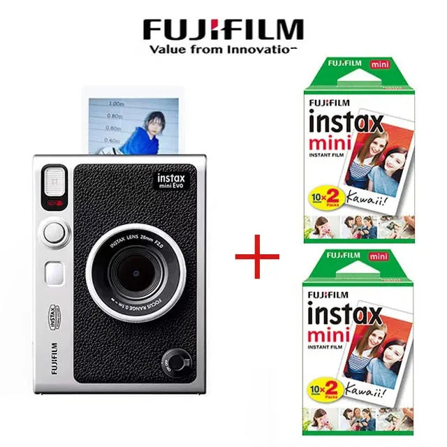 Retro Instant Film Camera Black/Brown Bare Metal – Compatible with 3-Inch (76 mm) Instant Film