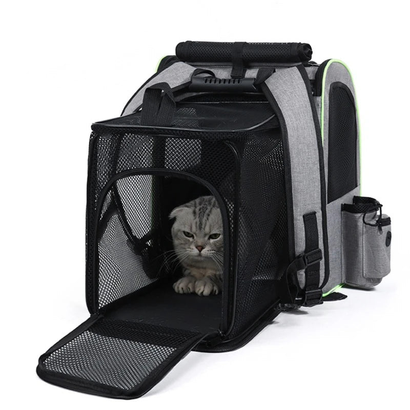 Expandable Cat Carrier Backpack with Shade Cover, Breathable Mesh Pet Travel & Hiking Bag