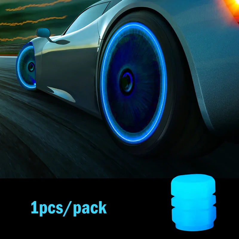 Glow-in-the-Dark Luminous Tire Valve Caps Set of 4 — Fluorescent Wheel Valve Stem Caps Universal for Car Motorcycle Bicycle