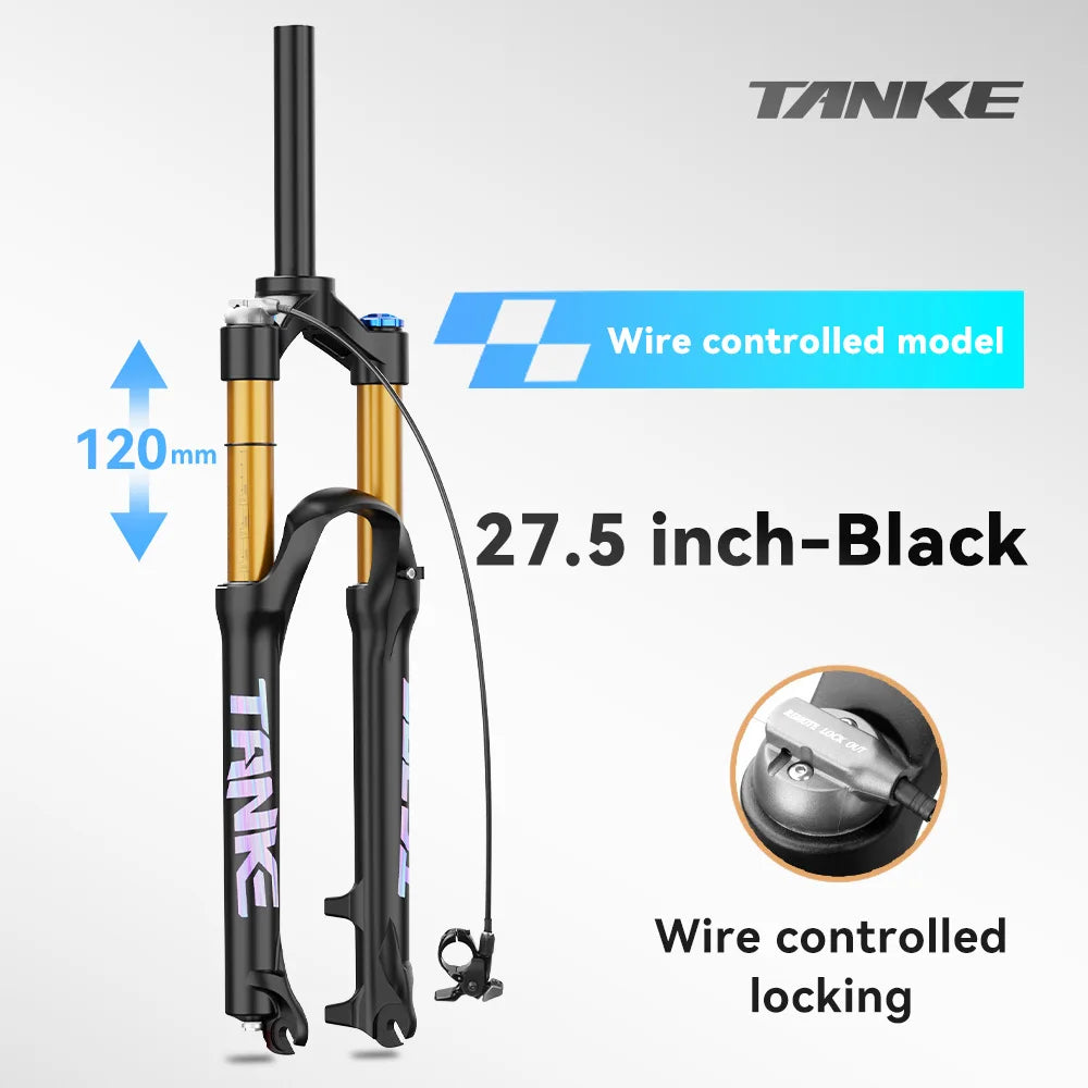 Adjustable MTB Air Suspension Fork — 120mm (4.7 in) Travel, Rebound & Lockout, 26/27.5/29 Inch, 9x100mm Quick Release