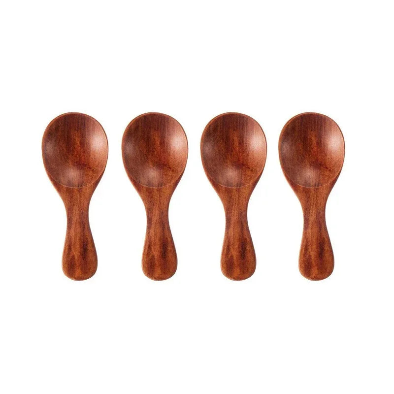 4-Pack Mini Wooden Spoons Small Short-Handle Sugar Salt Spice Scoops for Coffee Tea & Baby Feeding