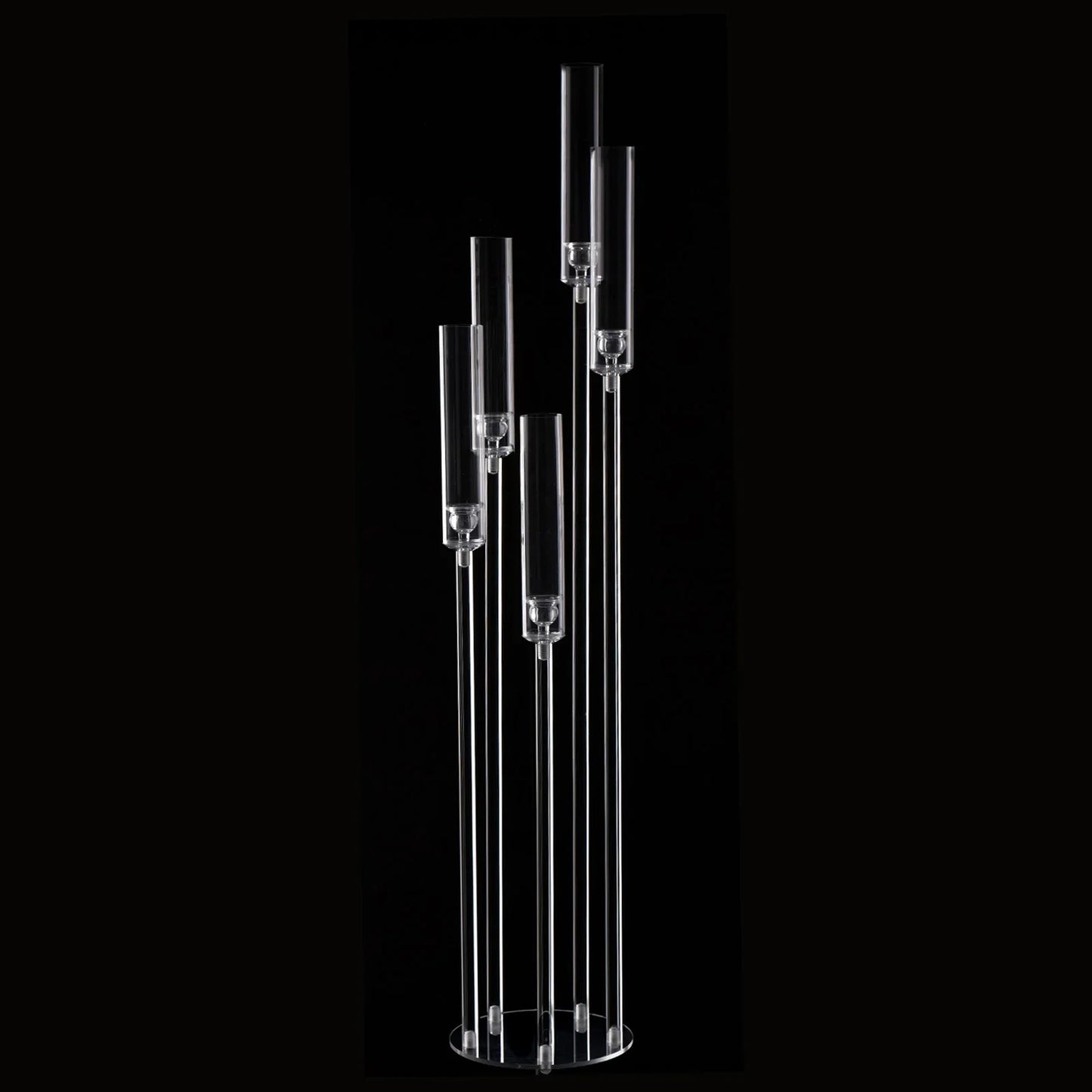 10-Pack Clear Acrylic 5-Arm Floor Candelabra 45.7in (116cm) – Wedding Table & Ceremony Centerpiece Candlestick Holder (LED Taper Compatible)