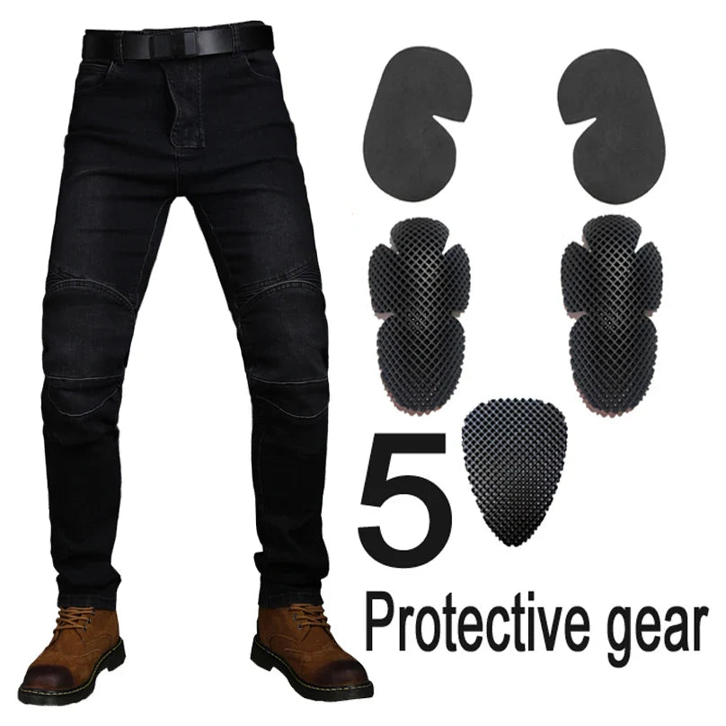 Motorcycle Riding Jeans with Removable CE Level 1/2 Knee Armor, Kevlar Racing Moto Pants