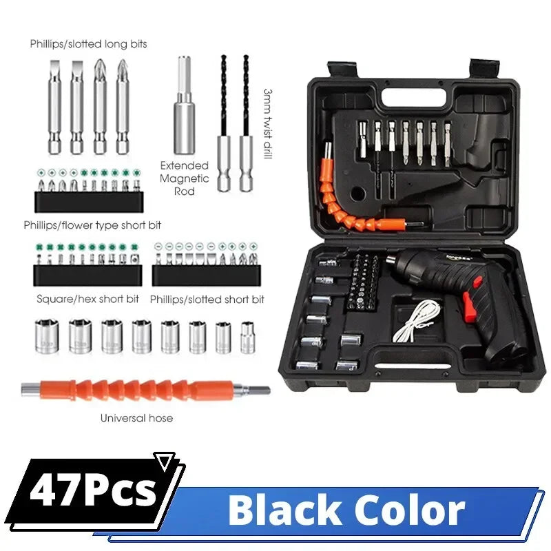 47-Piece 3.6V Cordless Electric Screwdriver Kit, 1800mAh USB Rechargeable, LED Light, 3.5Nm Torque for Home Repair