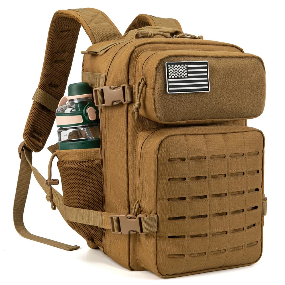 Tactical 25L Laser-Cut MOLLE Backpack - 900D Polyester Water-Resistant Daypack with Velcro Patch Panel, 15.7 x 9.8 x 9.8 in (40 x 25 x 25 cm)